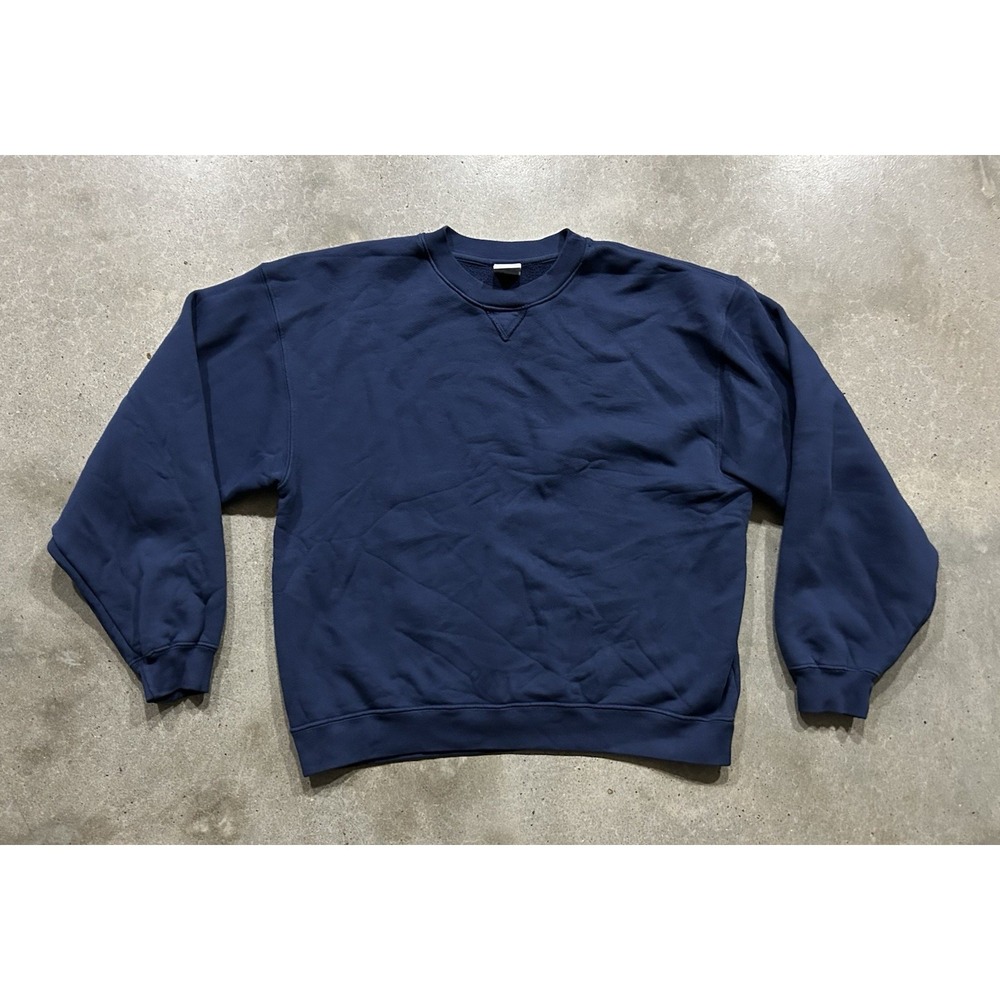 Akimbo Navy Blue Fleece Crewneck Pullover Sweatshirt Long Sleeve Solid Sz M